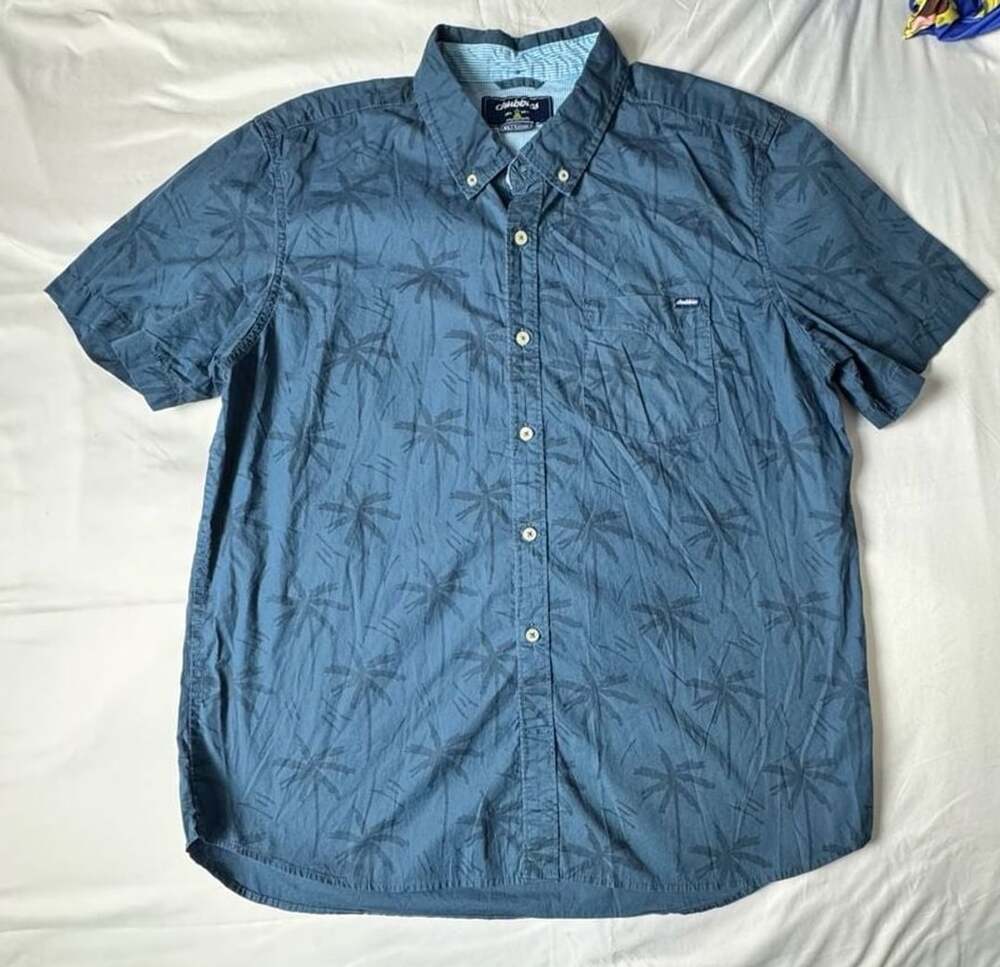 Chubbies Button-Down Shirt Size XL Blue Palm Tree Print Short Sleeve